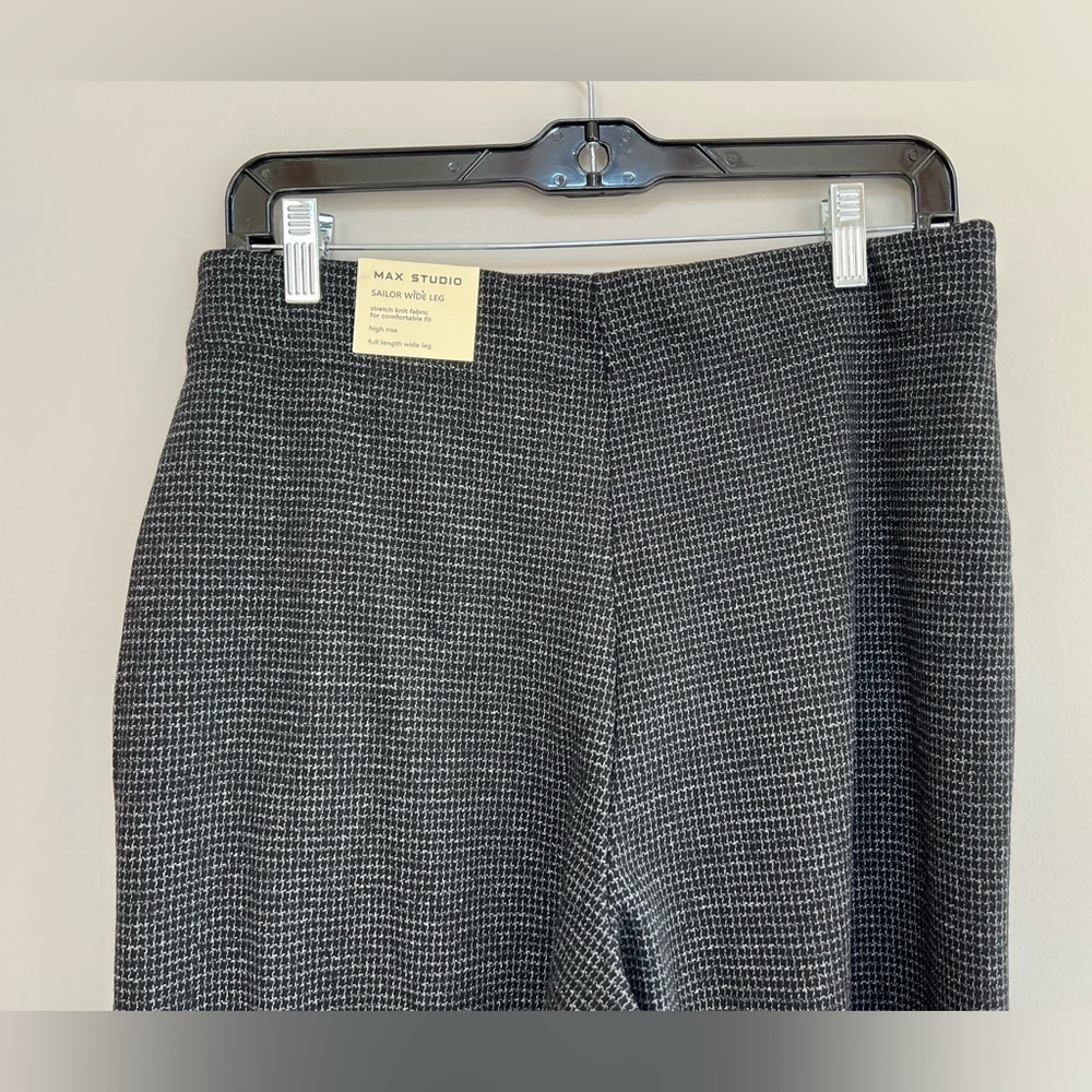 Max Studio NWT Sailor Wide Leg High Rise Pant in Black/ Grey Houndstooth, L - Picture 5 of 12